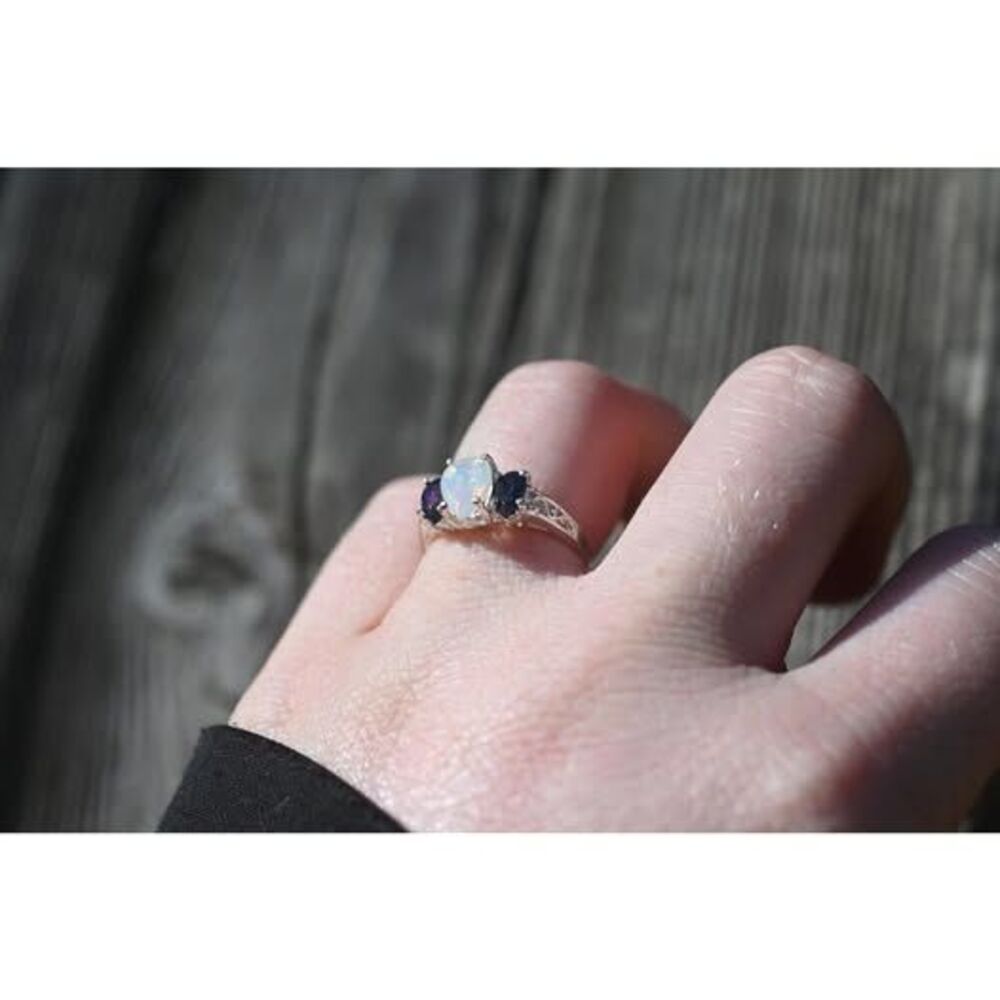 Black opal and Ethiopian opal engagement ring sterling silver  American made - Picture 4 of 10